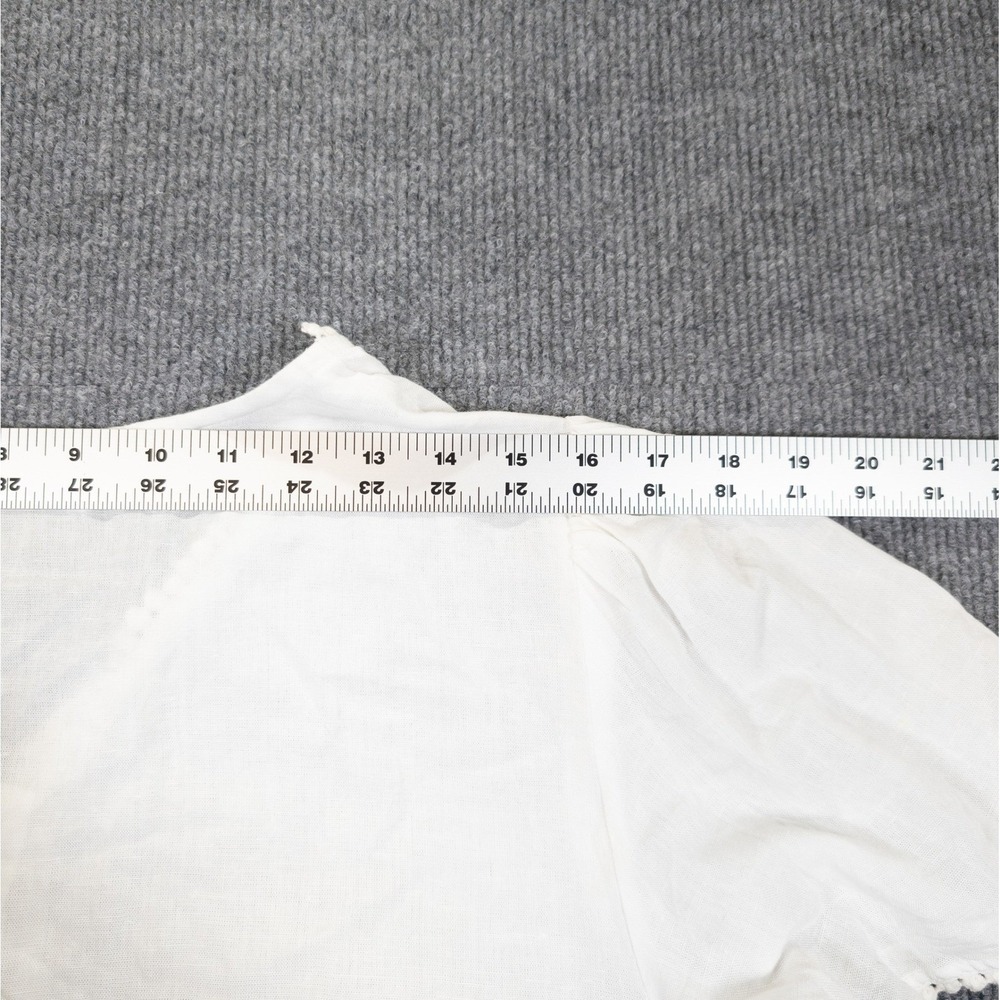 Crop Top Linen Blend Shirt Women 12 White Pompom Trim Festival Boho Cottagecore - Picture 8 of 11